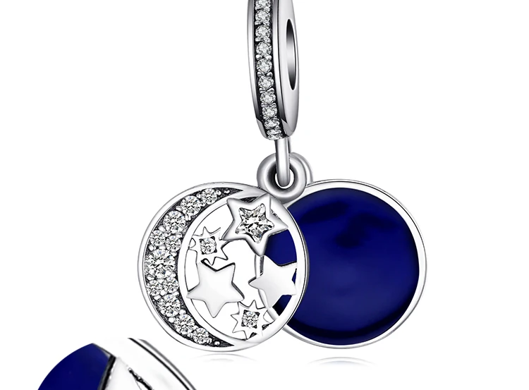 Jewelrypalace натуральная 925 стерлингового серебра Secret Blue Love Талисманы Бусины Fit Браслет Луна Звезда мотаться кулон Юбилей