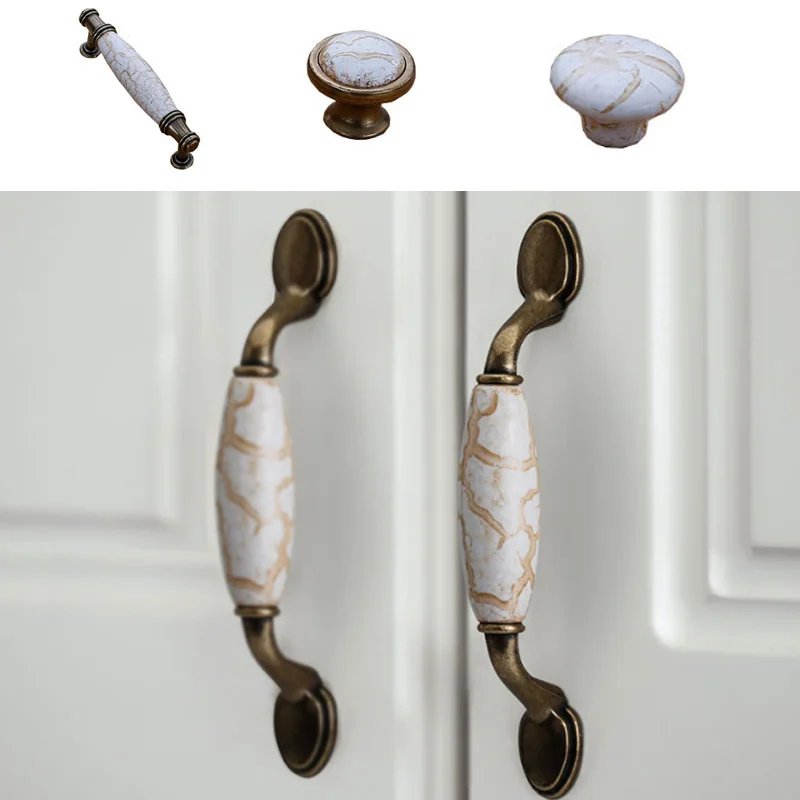 

European Style Marble Pattern Cabinet Door Ceramic Handle Antique Furniture Wardrobe Cabinet Door Drawer Handle