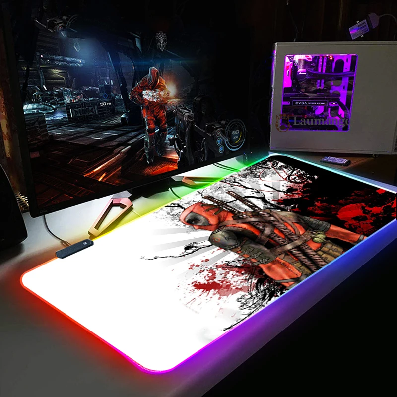 

Цветная (RGB) большой коврик для мыши Клавиатура коврик светодиодный холодный-фильма «Дэдпул»; Рубашки компьютера ПК накладка Тетрадь Настол...