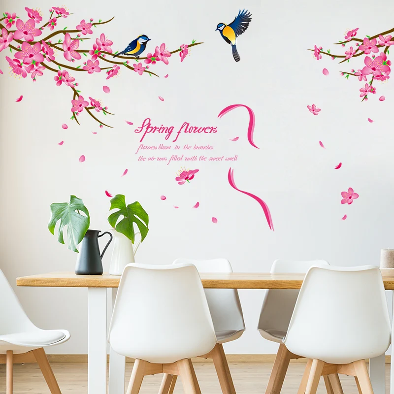Розовые персиковые цветы настенные наклейки из ПВХ DIY для гостиной спальни