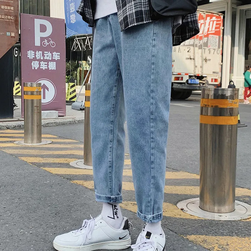 Джинсы мужские прямые в стиле хип хоп модные облегающие однотонные брюки из