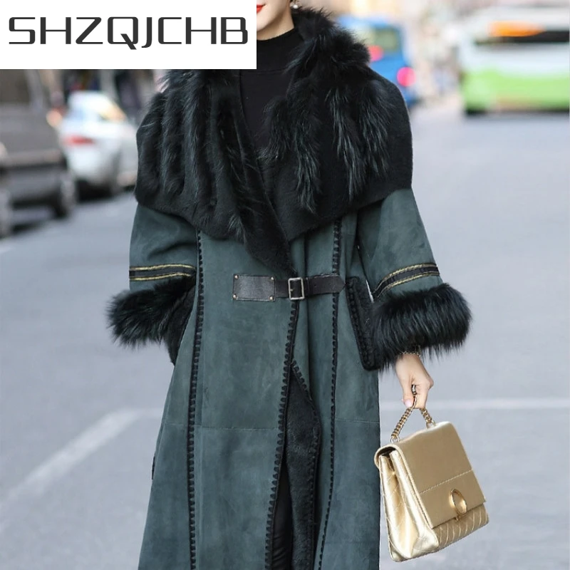 

JCHB 2021 Sheep Winter Coat Women Shearing Real Fur Coat Women Fox Fur Collar Windbreaker for Womens Clothing Manteau Femme BT11