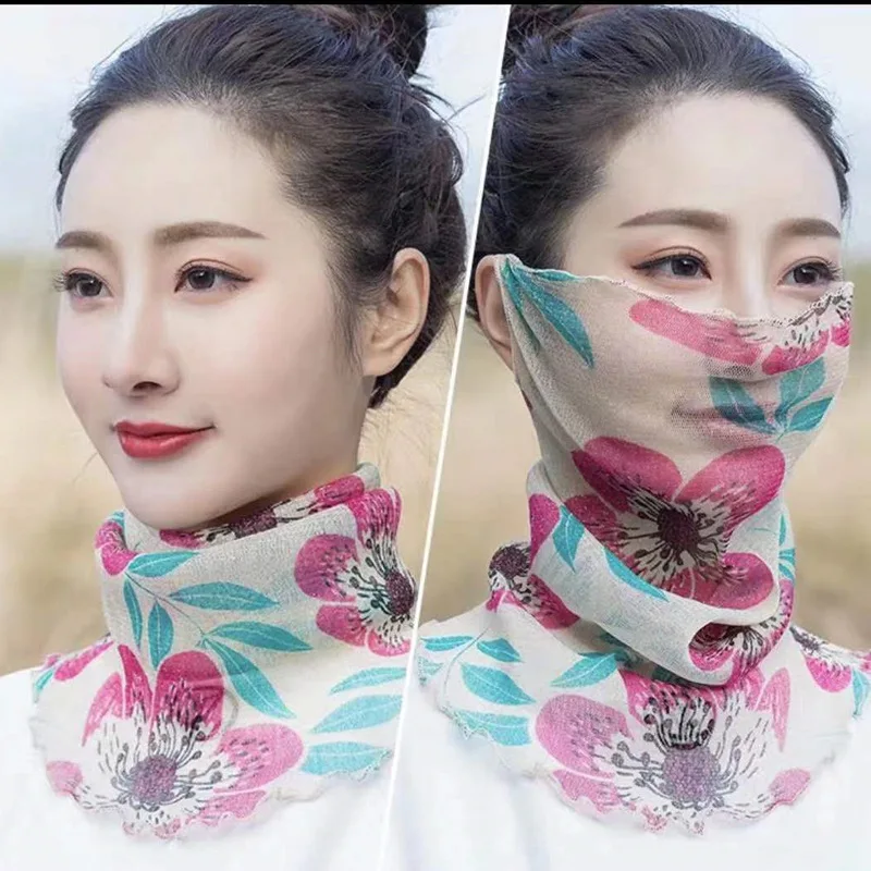 

Женская маска для лица, Модный яркий Шелковый нагрудник, нагрудник для шеи, Солнцезащитная подвесная вуаль для ушей, летний шарф, дышащая се...