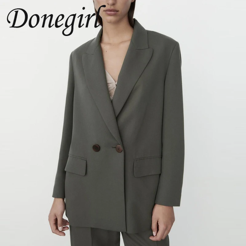 

2021 New Early Autumn Women's Fashion Casual Solid Color V-neck Button Suit Long-sleeved Pocket Loose Retro Jacket Female ZA