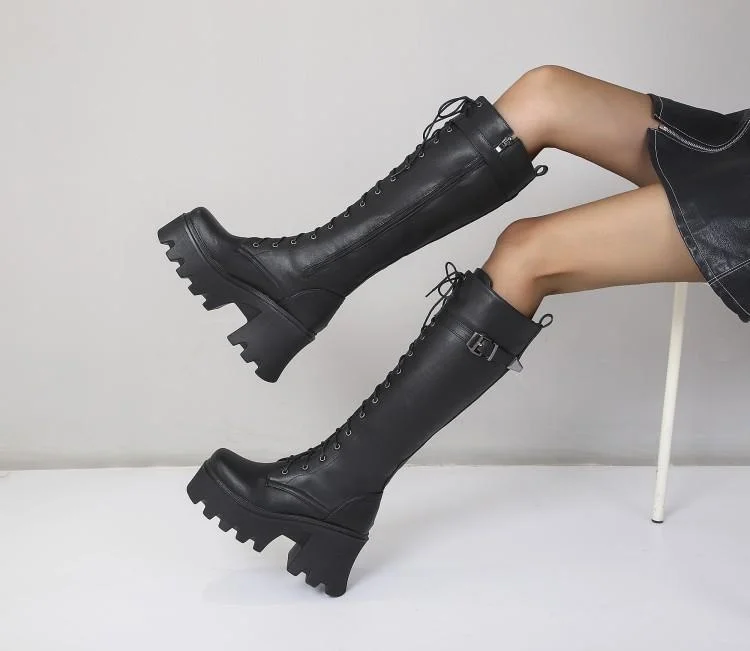 

New Thick Heel Martin Boots Women's British Style High Heel Thick Soled Short Boots with Plush Round Head Large Motorcycle Boots
