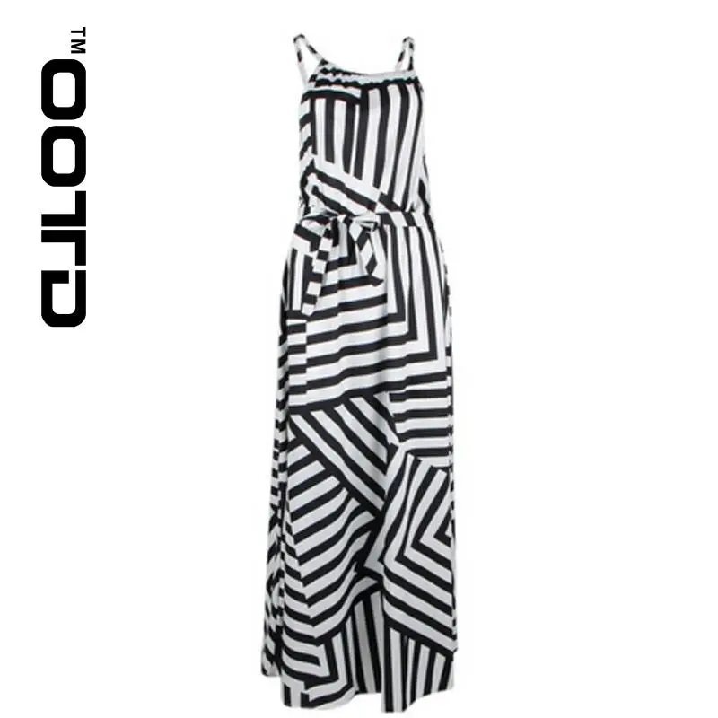 

OOTD Summer Maxi Long Dress New Fashion Women Sexy Boho Striped Sleeveless Beach Style Strap Sundress Vestidos For Female 2021