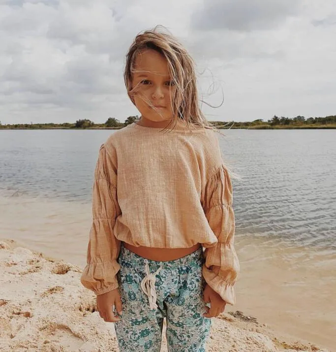 Льняная футболка для девочек осенняя эластичная куртка с длинным рукавом топы