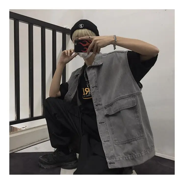 

sleeveless jacket women single breasted pockets turn-down collar solid streetwear style spring autumn vest Women's Clothing
