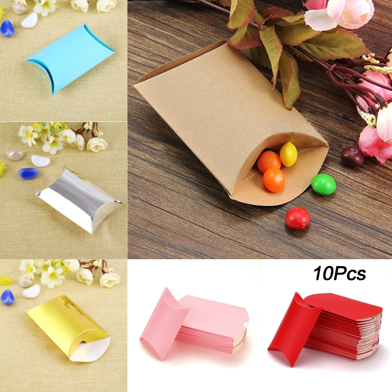 

10Pcs Favor Candy Box Bag New Craft Paper Pillow Shape Wedding Favor Gift Boxes Pie Party Boxes Eco Friendly Kraft Party Supply