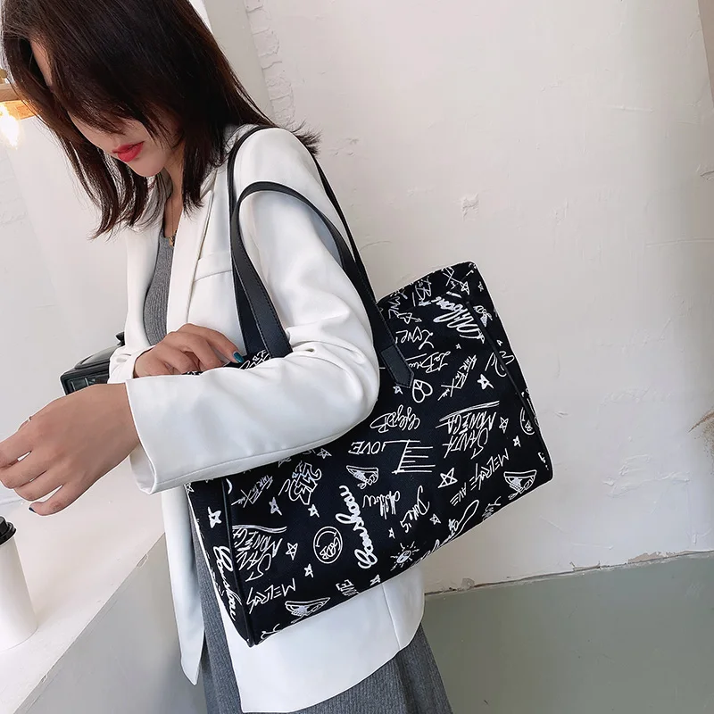 

New 2020 Trend Canvas Handbags Cartoon Sweet Lady Girl Famale Women Shoulder Handbag Top-Handle Tote Simplicity Bag For Women