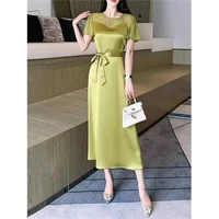 dress high quality tri acetate satin noble lady dress for age reduction temperament summer dresses mujer slimming small dress