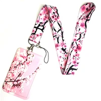 pink blossoms flowers mobile phone straps keychain lanyard for keys usb id card badge holder keycord necklace ribbon accessories