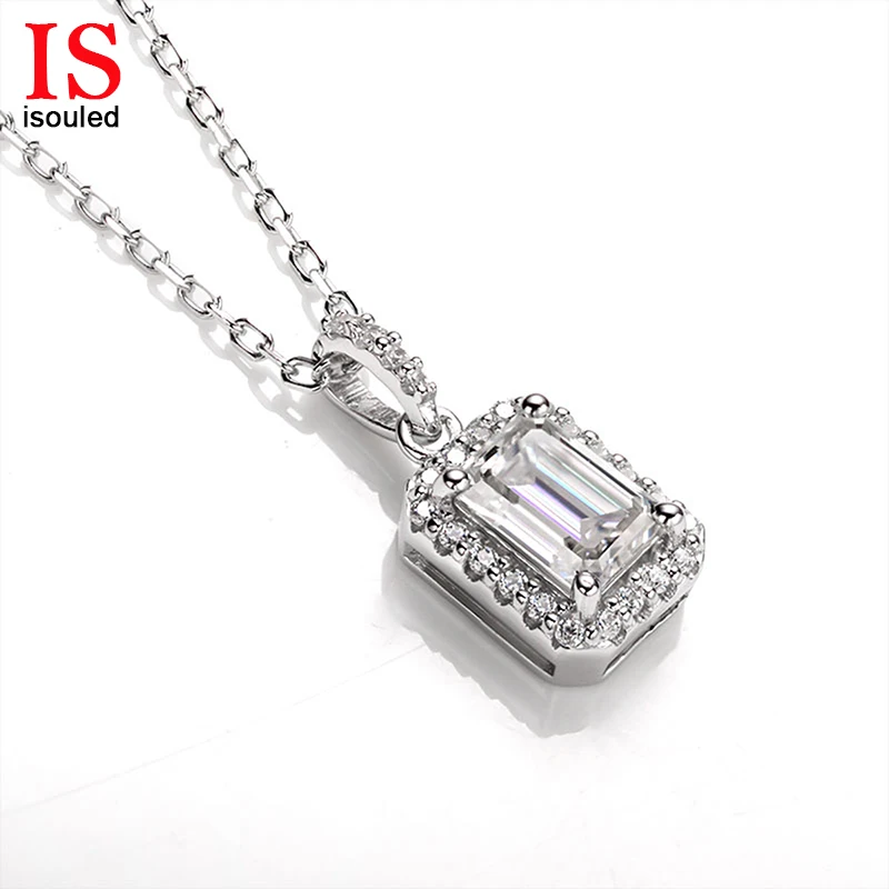 

I-souled HL03O Brand Jewelry Classic Fashion Necklace For Women Real Solid S925 Sterling Silver Chain Moissan Diamond Pendant