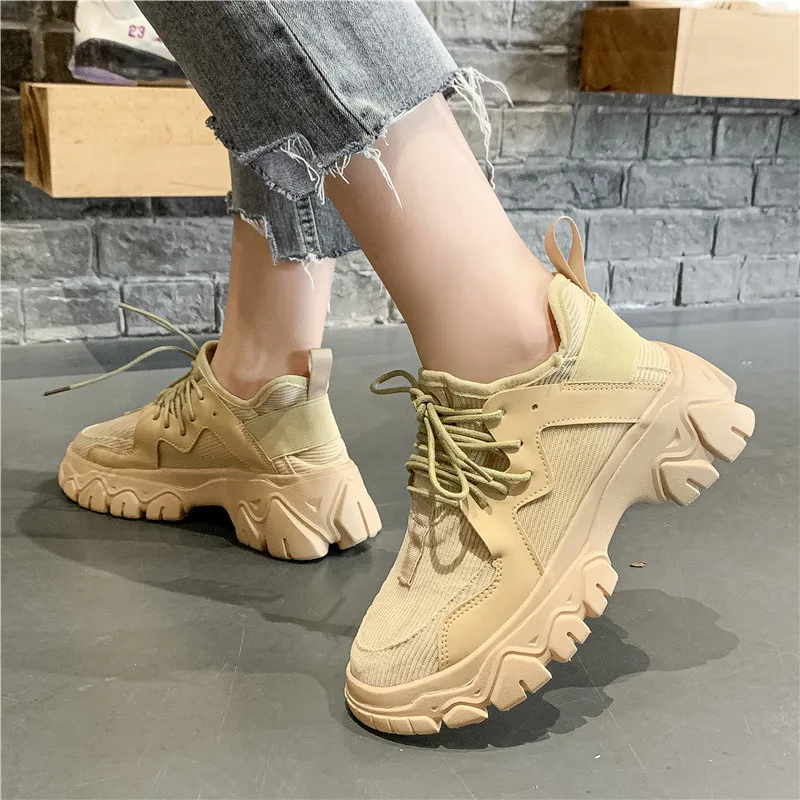 khaki-1 YRRFUOT/модная обувь для женщин; удобная обувь на шнуровке; женская Вулканизированная обувь; zapatillas mujer; коллекция года; женские кроссовки - Цвет: khaki-1