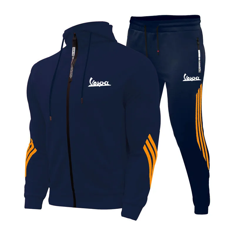 

Vespa 2022 Autumn New Electric Car Printing Stitching Men's Hoodie + Casual Pants Personalized Men's Sportswear Two Piece Suit