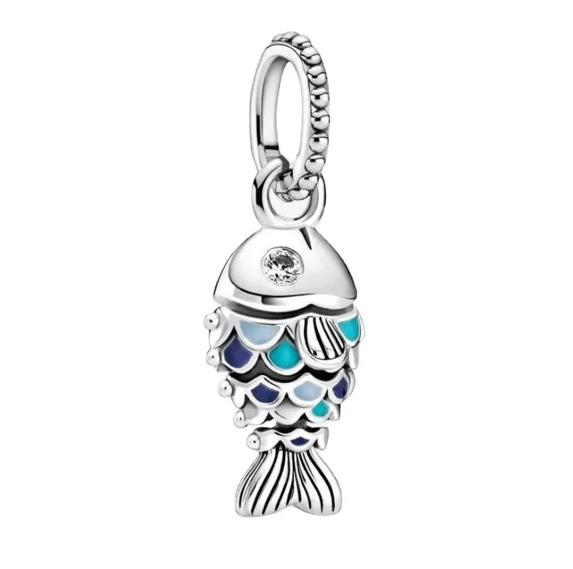 

Authentic 925 Sterling Silver New Blue Scaly Fish Pendant Suitable For Original Pandora Bracelet Women Diy Jewelry
