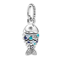 authentic 925 sterling silver new blue scaly fish pendant suitable for original pandora bracelet women diy jewelry