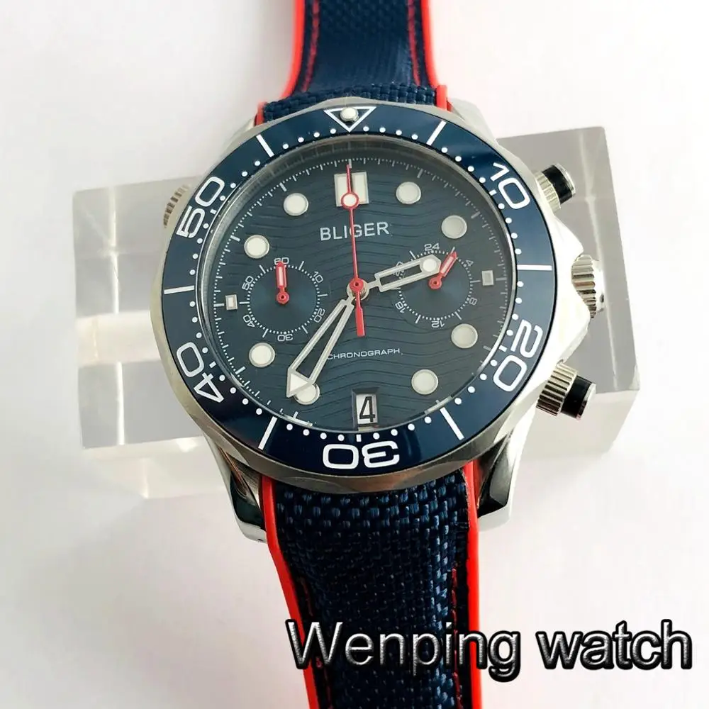 Bliger Новинка 41 мм Серебряный чехол сапфировый Кристалл керамический Безель синий