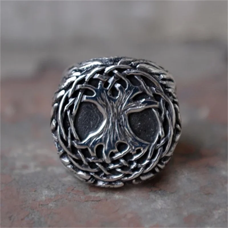

Nature Tree of Life Stainless Steel Signet Ring Mens Yggdrasil Vine Amulet Jewelry Family Friendship Gift Wholesale