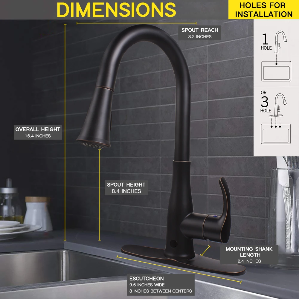 Сенсор черный кухонный кран вытяжной боковой опрыскиватель Двойная модель