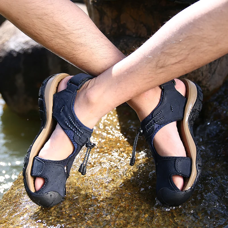 

Сандалии мужские классические, натуральная кожа, дышащие, без застежки, гладиаторы, летние