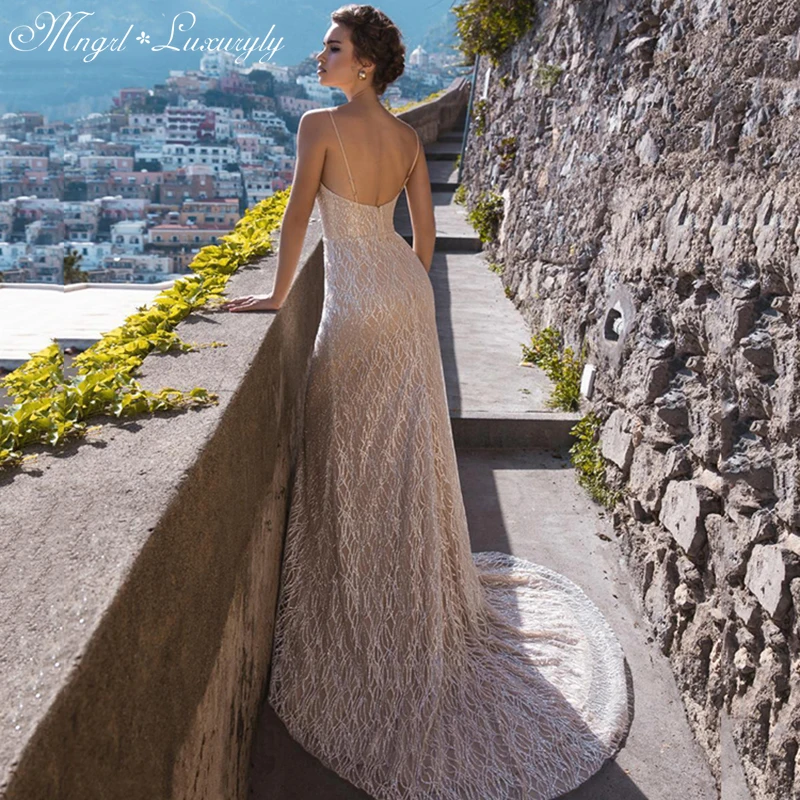 

Luxury Mermaid Wedding Dresses Sleeveless Detachable Train 2 In 1 Sequined Lace Tube Top Bridal Wedding Gowns Tailor-made