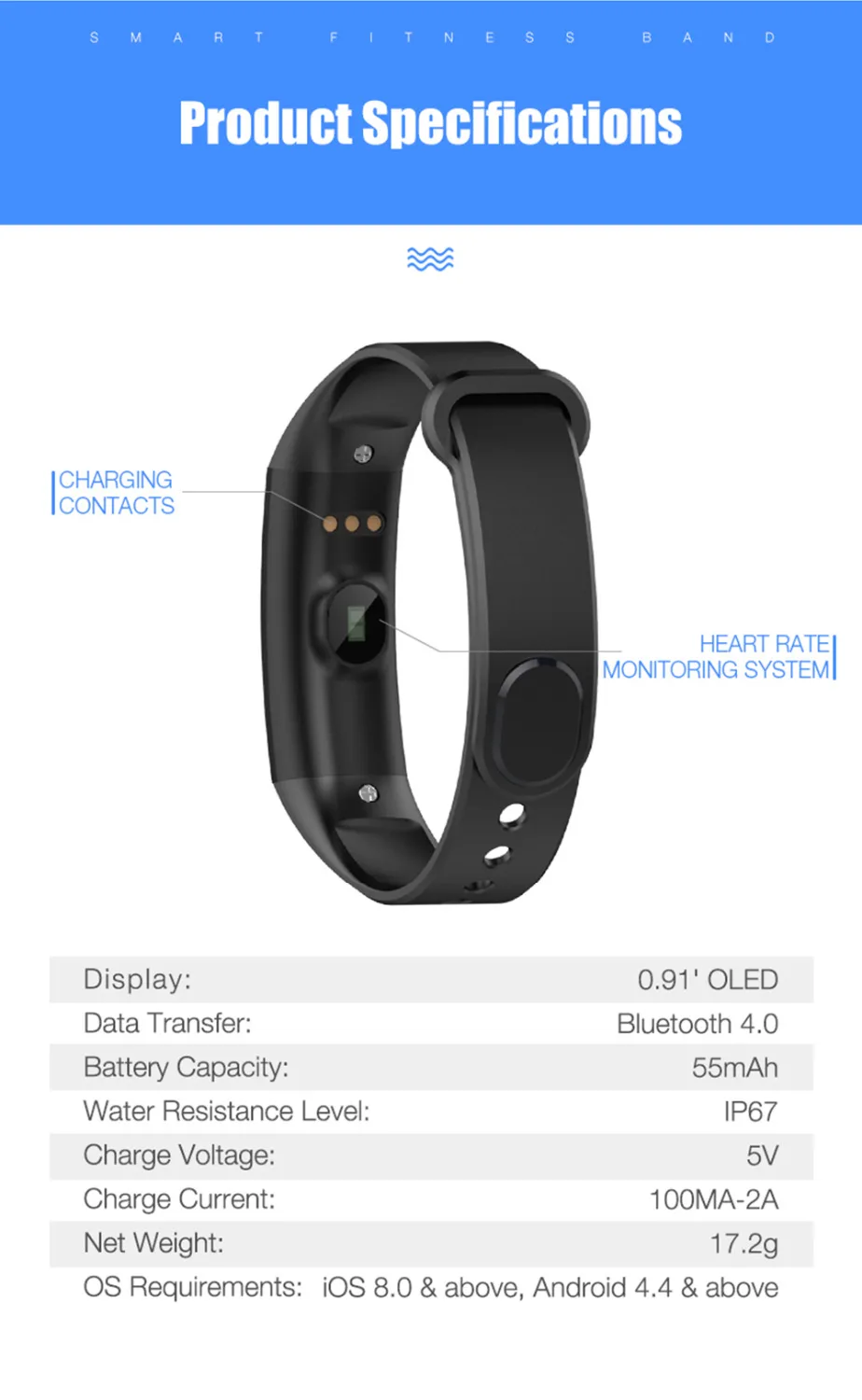 ABAY 2018 C07 умные наручные часы с монитором сердечного ритма и давления, трекером фитнеса для спорта на Android и iOS.