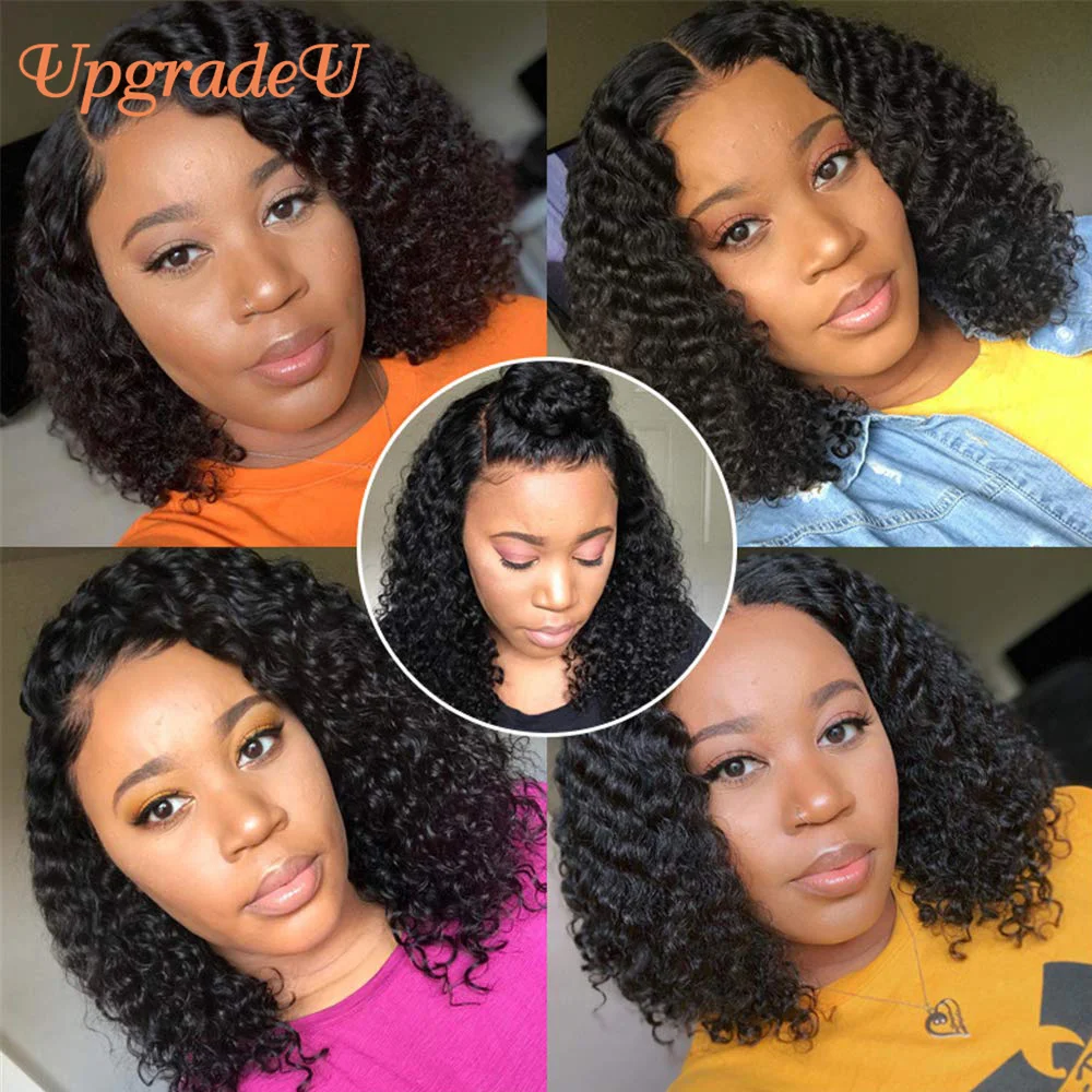 

UpgradeU Bob Curly Human Hair Wigs 13X1 T Part Short Lace Front Wig Kinky Curly Lace Part Wig Prepluck Remy Lace Frontal Wig