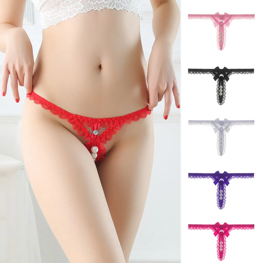 

Hot Sale Pearl Thong For Women Open Crotch Femme Panties G-strings Bondage Briefs Underwear Sexy Lingerie G String Panties