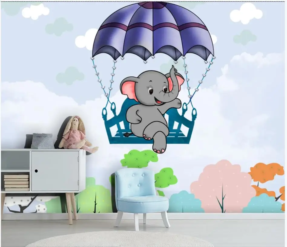 Пользовательские обои 3d фрески для стен 3 d детская комната рисованная слон белые
