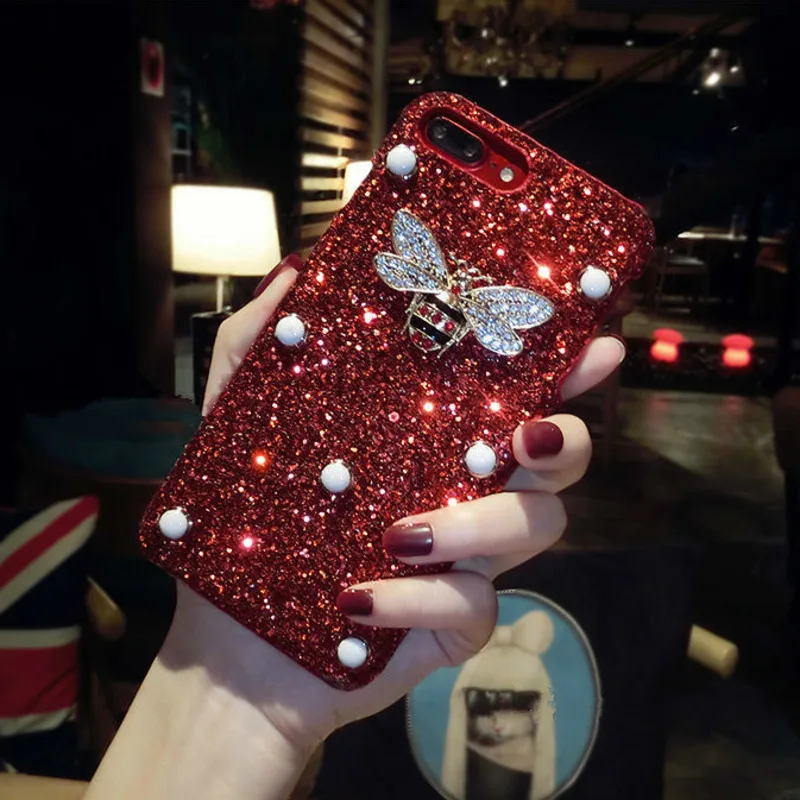 Роскошный Модный сверкающий блестящий чехол для iPhone X XR XS MAX Crystal Bee 7 8 Plus 6 S 5 5S