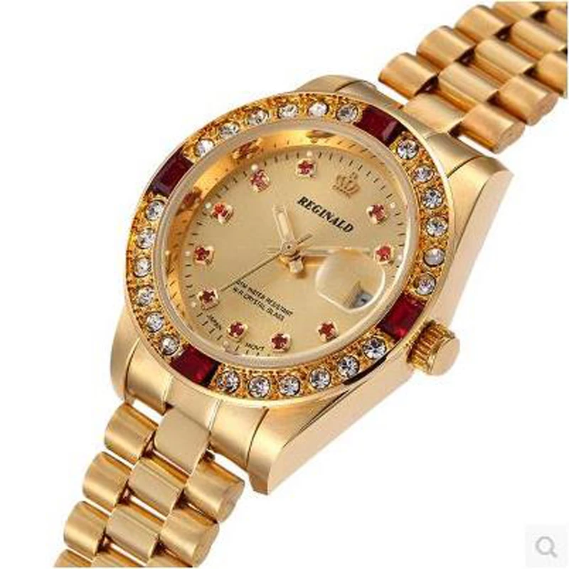 

HK Crow Reginald small gold plated fashion stainless steel waterproof watch calendar Mens Woman Lovers' Luxury Gift Watch