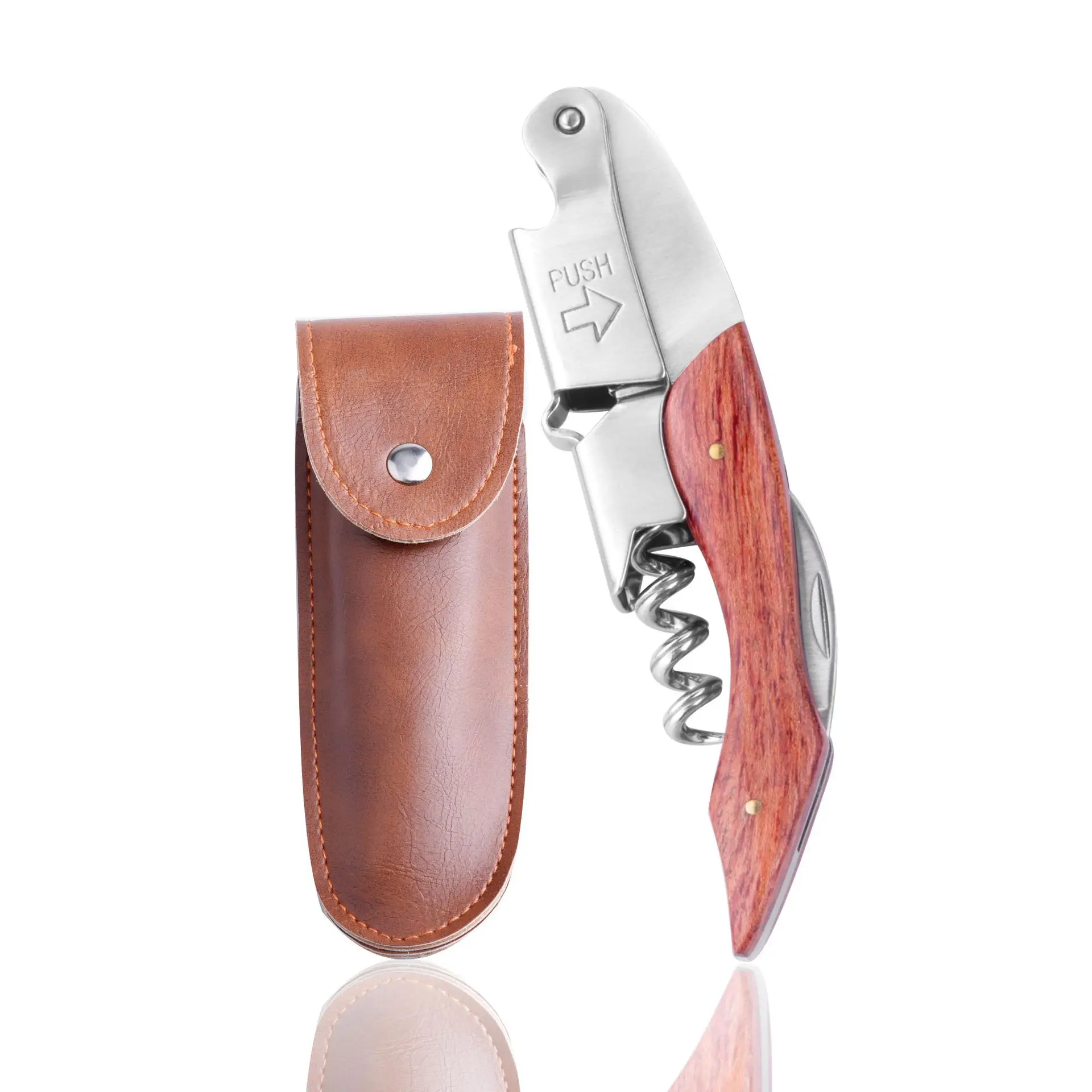 

Stainless Steel Corkscrew Wine Key Beer Bottle Opener Foil Cutter Wood Handle Openers Waiter's wine knife Corkscrews Sommelier