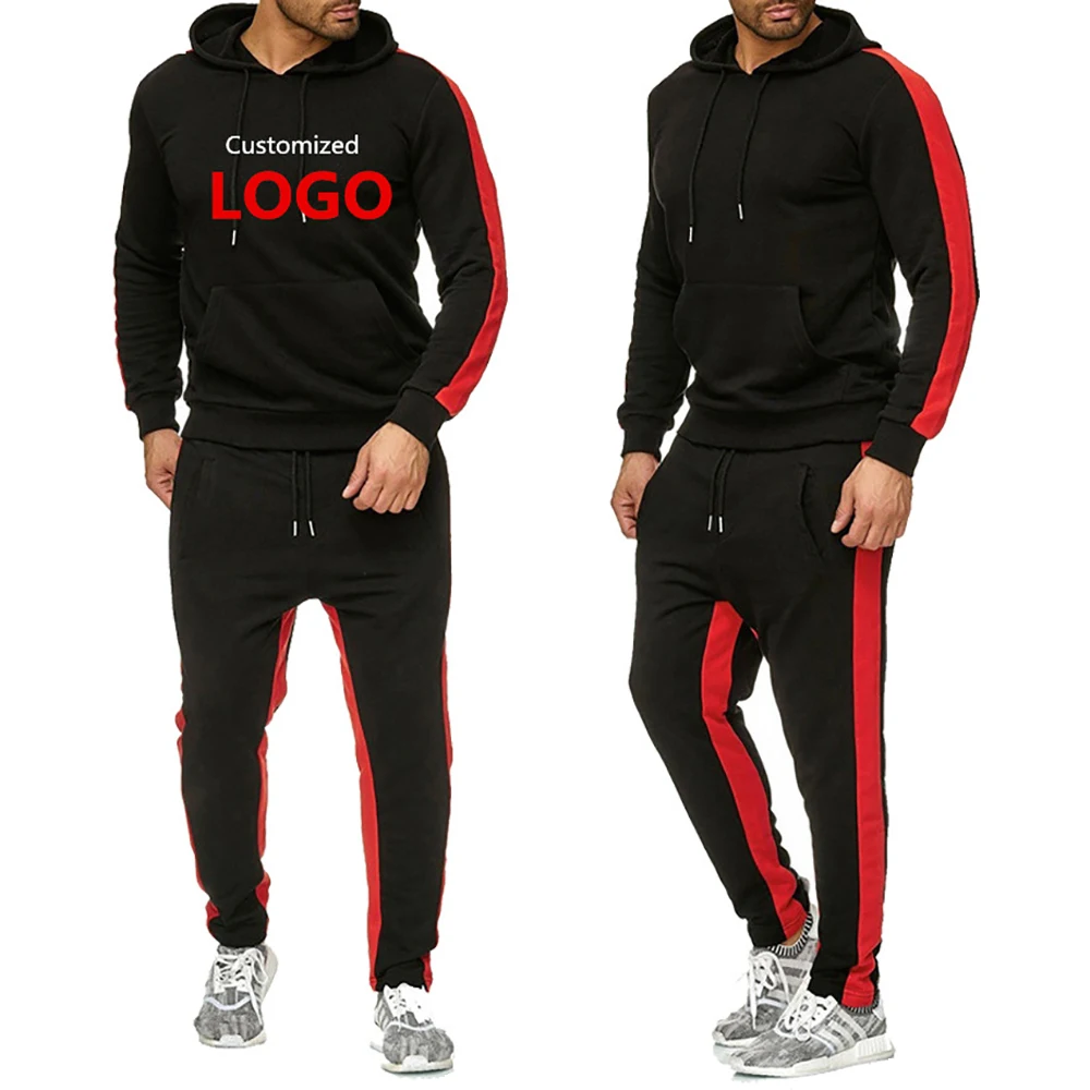 2Pcs Men's Sets DIY Custom Logo Text Image Hoodies Pant Casual Fashion Hoody Sweatshirts + Sweatpants Print Sweatsuit