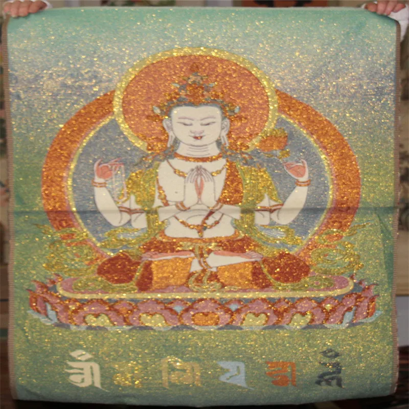 

90CM Tibet Cloth Silk 4 Arms Chenrezig Avalokiteshvara Buddha Tangka Thangka