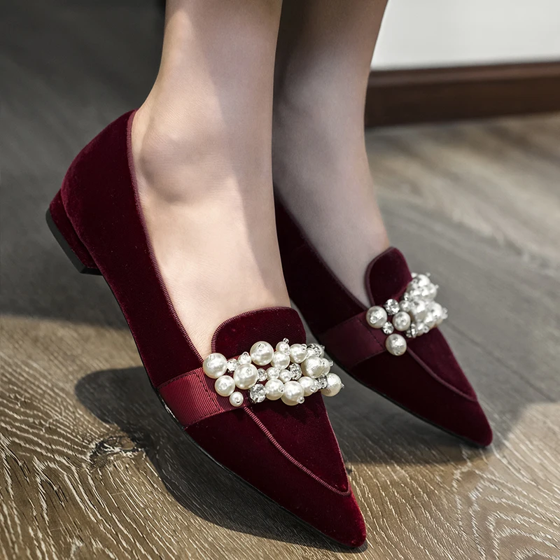 Балетки Lucyever женские с жемчугом натуральная кожа без застежки заостренный носок
