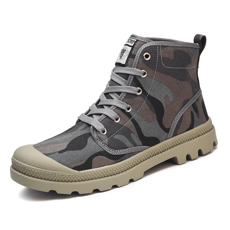 

Men Women Camouflage Canvas Boots Breathable High-top Retro Lovers Boots Lace-up OutdoorPlatform Ankle Hiking Boots Plus 36-47