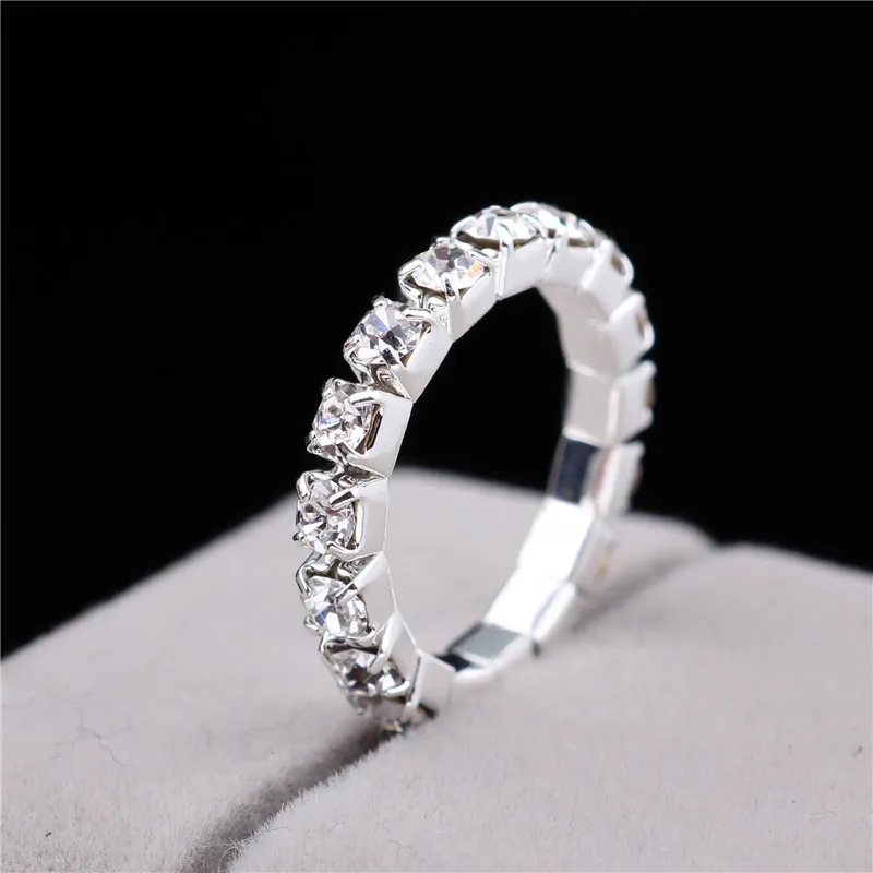 silver white stone TDQUEEN 1 ряд кольца с прозрачными стразами золотые Цвет и посеребренный металл свадебные эластичный стрейч-бижутерия кольца для Для женщин - Цвет основного камня: silver white stone