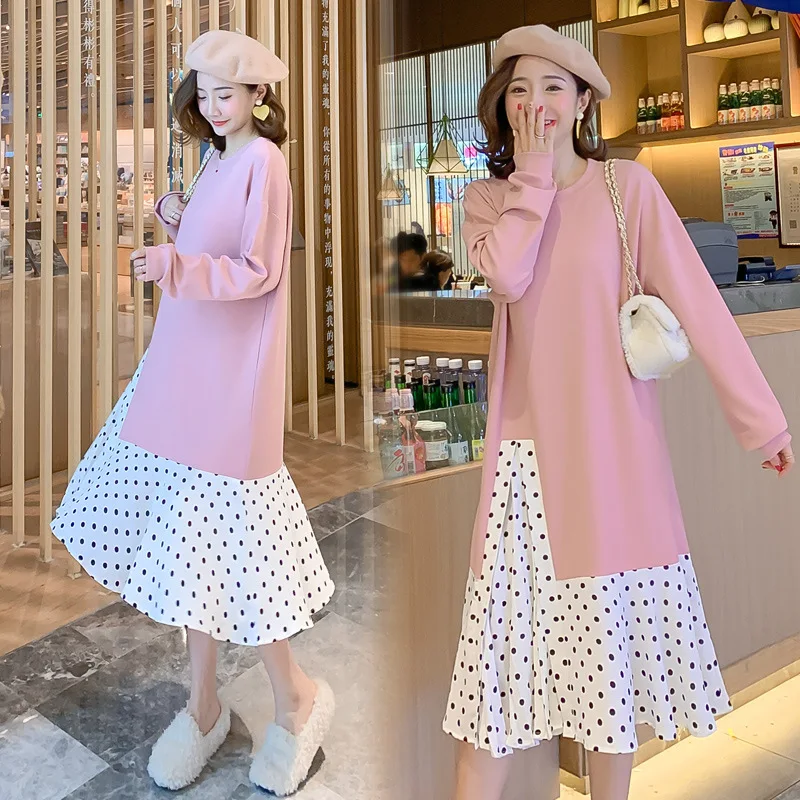 Осенне зимняя одежда для беременных в горошек платья женщин ежедневные