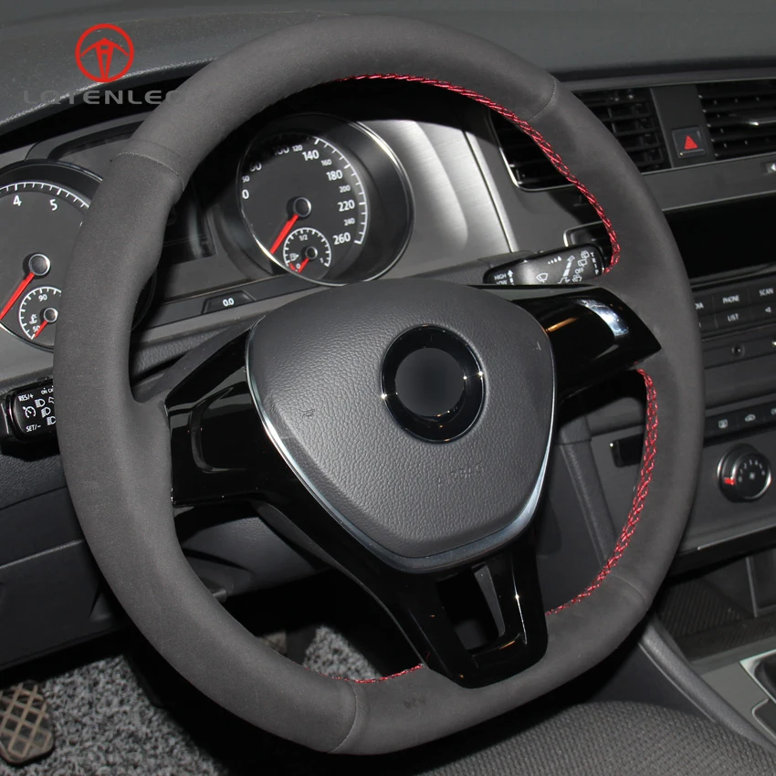 LQTENLEO черный замшевый чехол рулевого колеса автомобиля DIY для Volkswagen VW Golf 7 Mk7 New Polo