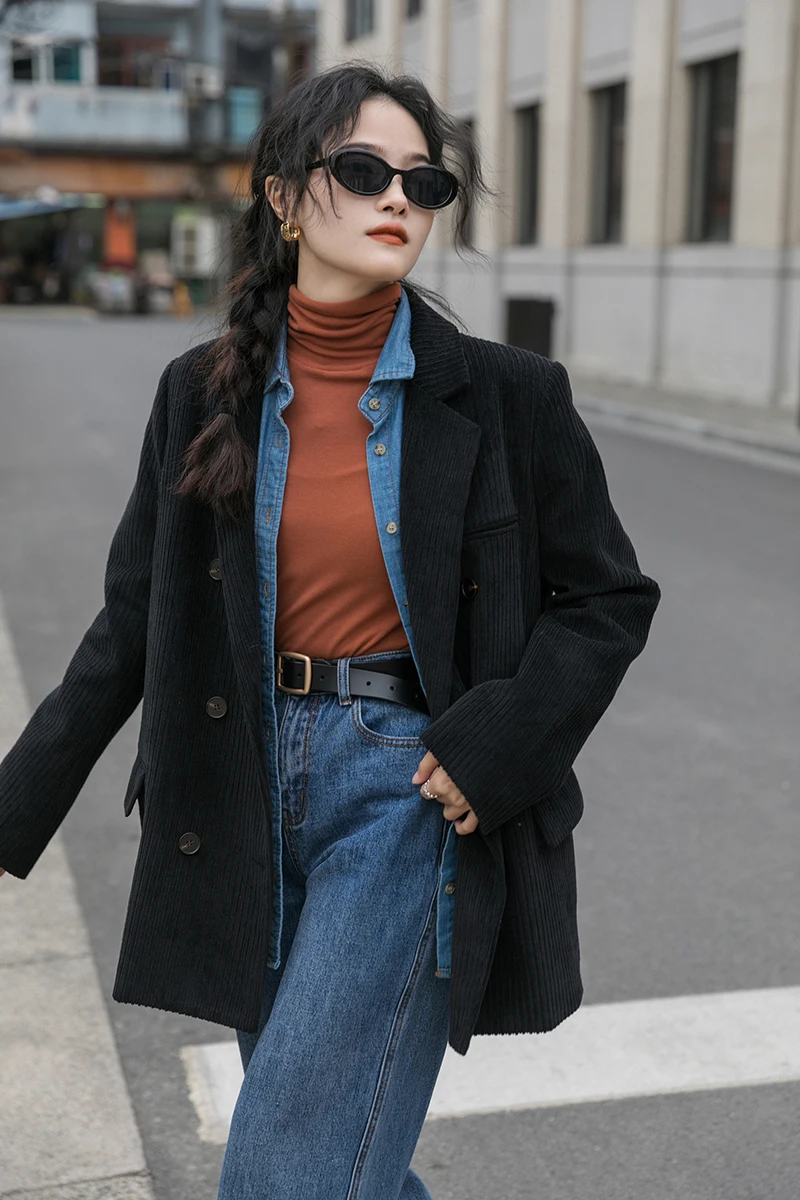 

Bella Philosophy Wonder Winter Corduroy Double Breasted Blazer Female Vintage Quilted Women Suits Autumn Lady Corduroy Jacket