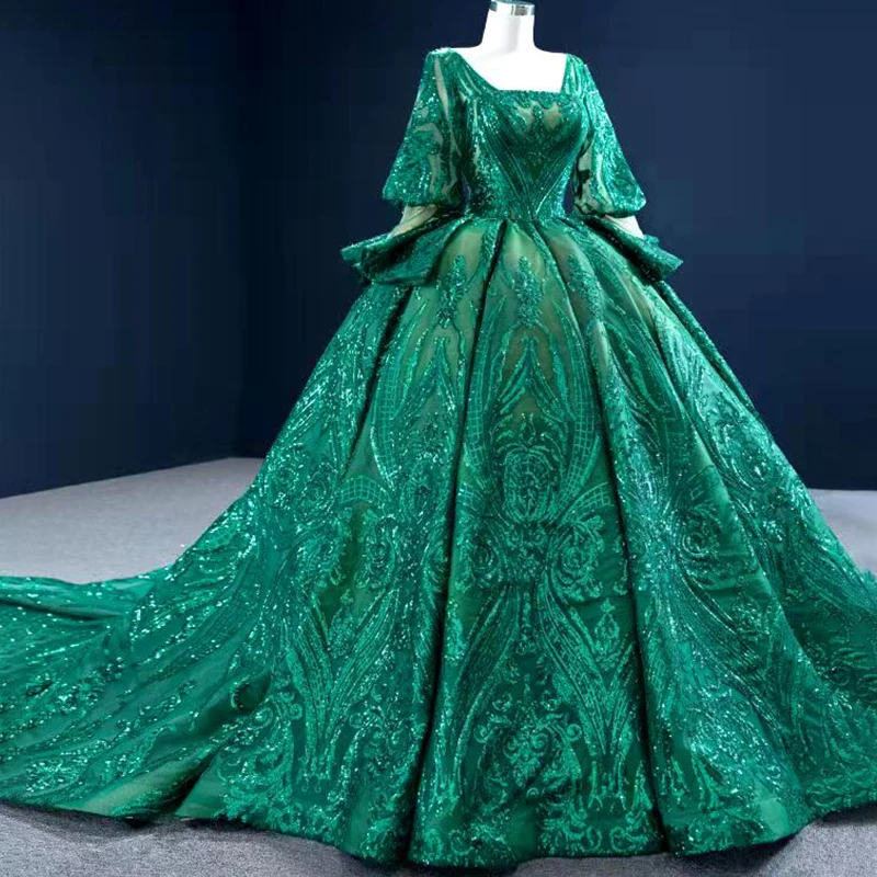 AIJINGYU Dress Indonesia 2021 Gowns Customs Luxury Real Muslim Gown Long Sleeve Green Evening Dresses