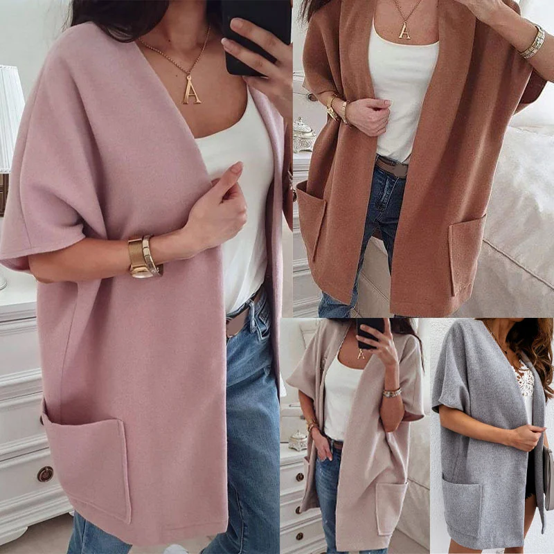 Осенний длинный женский кардиган из искусственной шерсти однотонный свободный