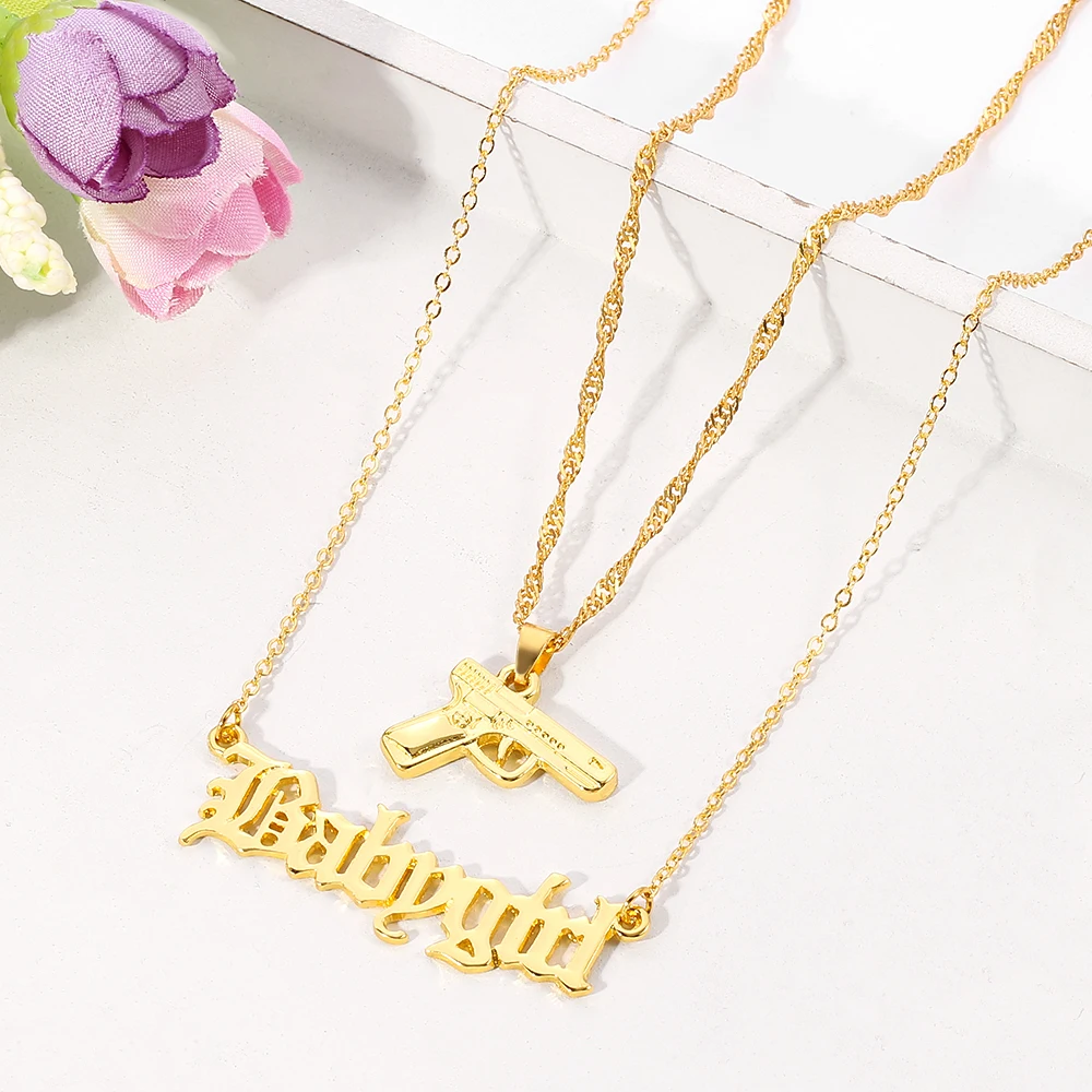 Ожерелье в стиле панк золотого цвета с подвеской хип-хоп форме пистолета для