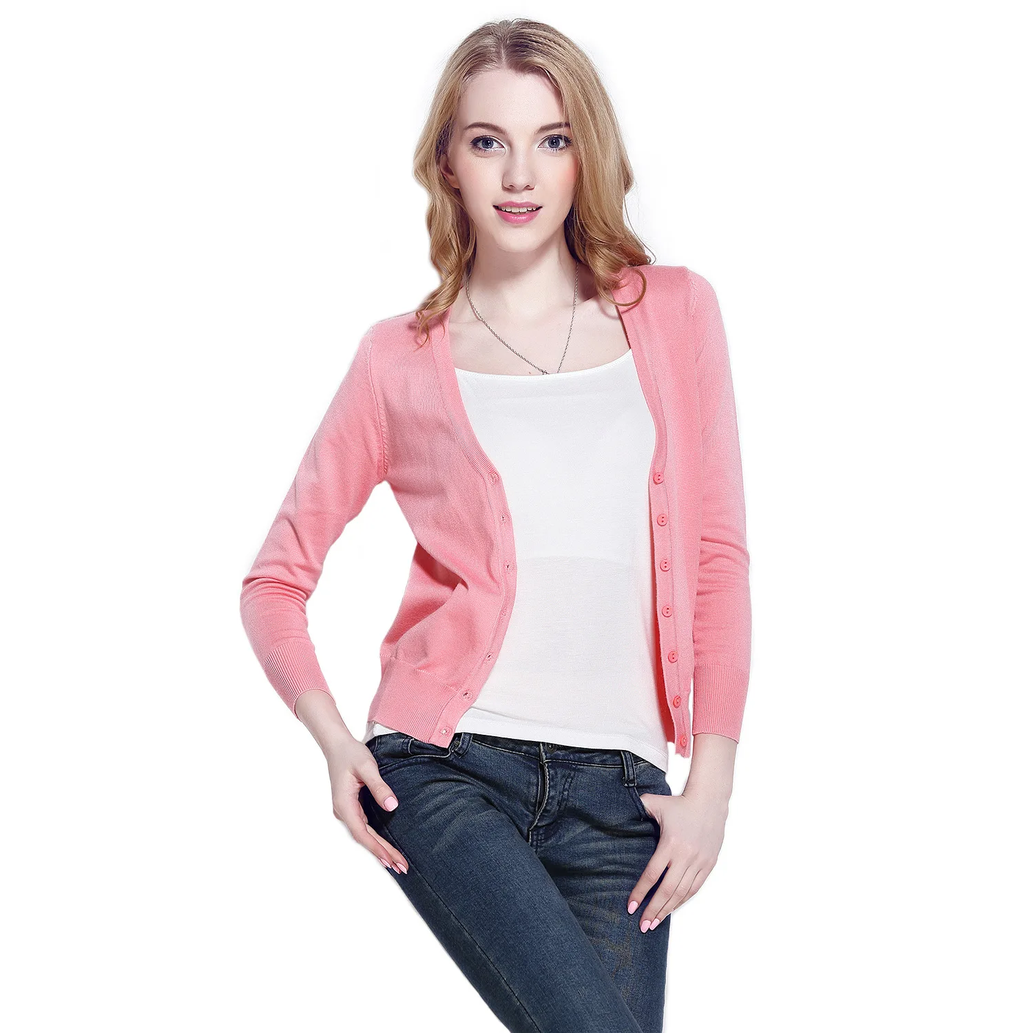 Женская трикотажная рубашка с V-образным вырезом и длинным рукавом |