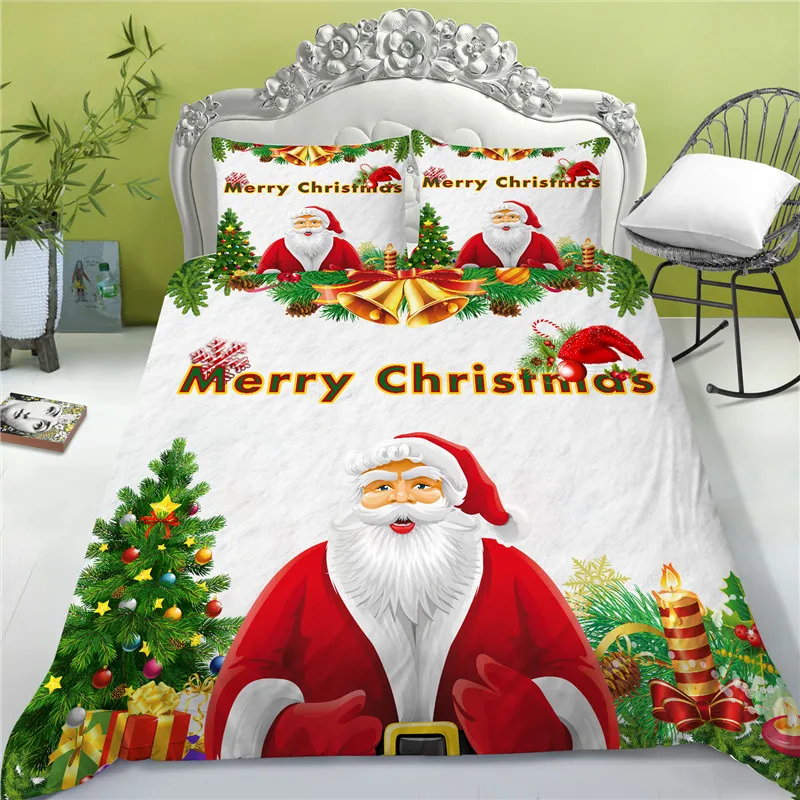 

Christmas Bedding Set Santa Claus Printed Polyester Bedclothes King Queen Size Creative Bed Gift for Children Decorations