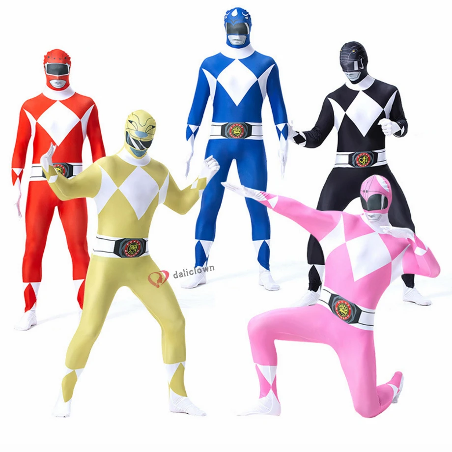 

Adult Man Zentai Suit Skin Tight Bodysuit Jumpsuit Super Sentai Dinosaurs Team Cosplay Samurai Costume