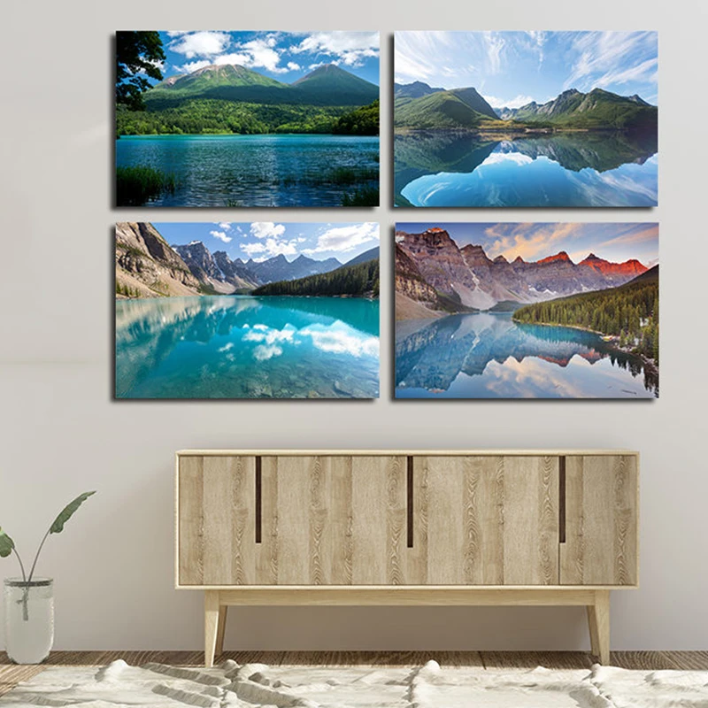 Голубое озеро вода плакат с горами Холст Картина домашний декор искусство печать