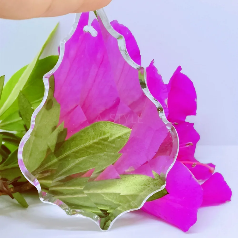 

76mm Crystal Chandelier Parts Maple Leaf Shape Multi-Faceted Pendant Home Decoration Sun Catcher