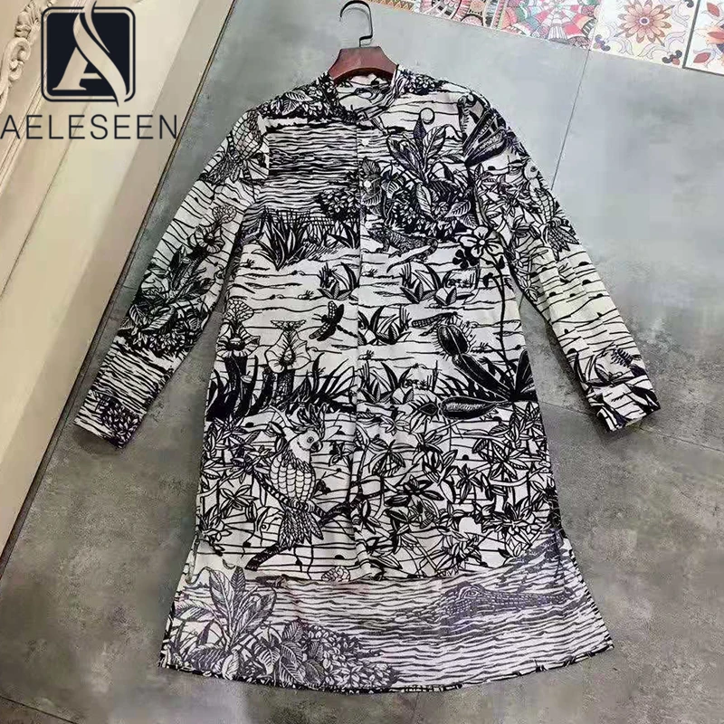 Блузка с принтом животных AELESEEN элегантная рубашка из 100% хлопка цветочным в